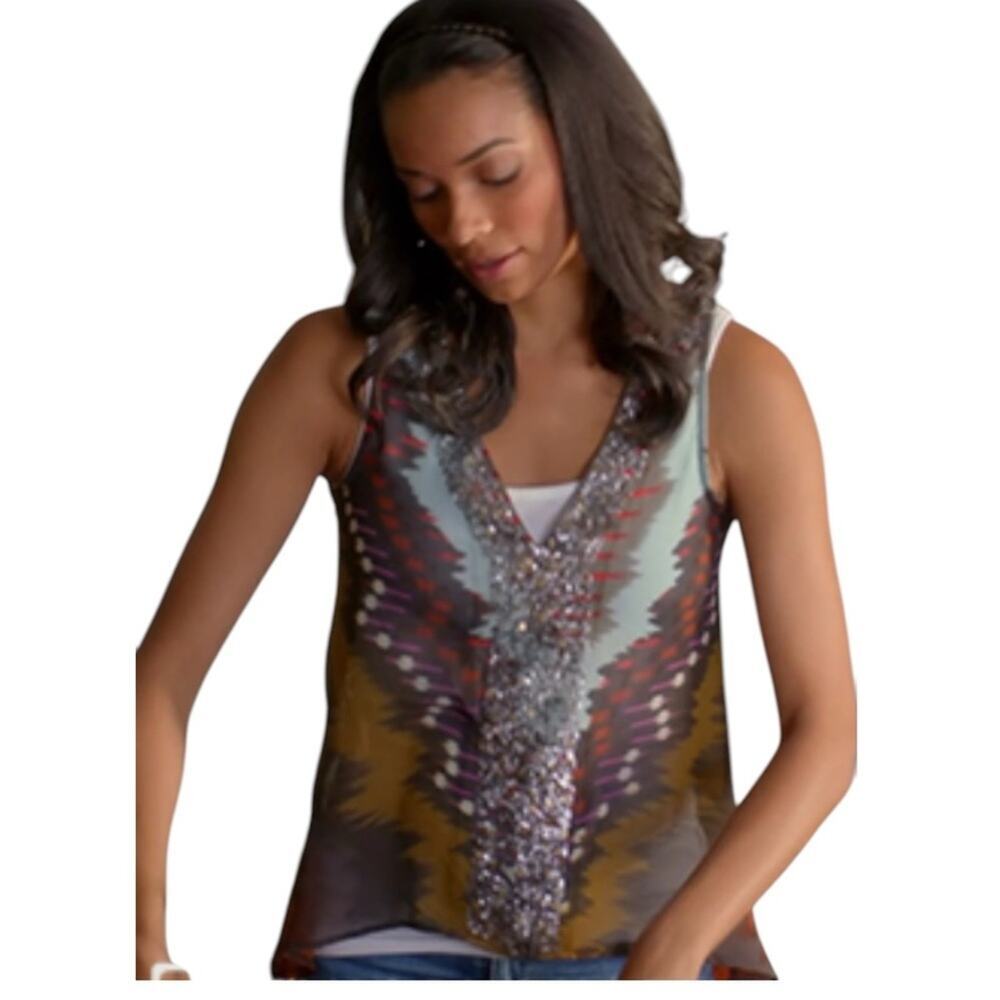 Sanctuary Ombre Sequin Embellished Sheer Sleeveless Blouse Size L